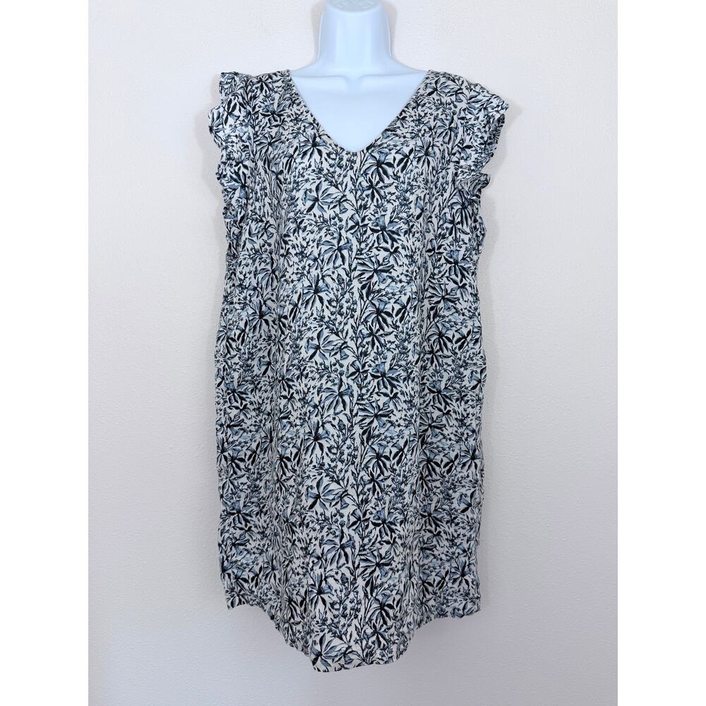 Lucky Brand 100% Linen Floral Ruffle Sleeve Shift Dress L - Picture 2 of 7